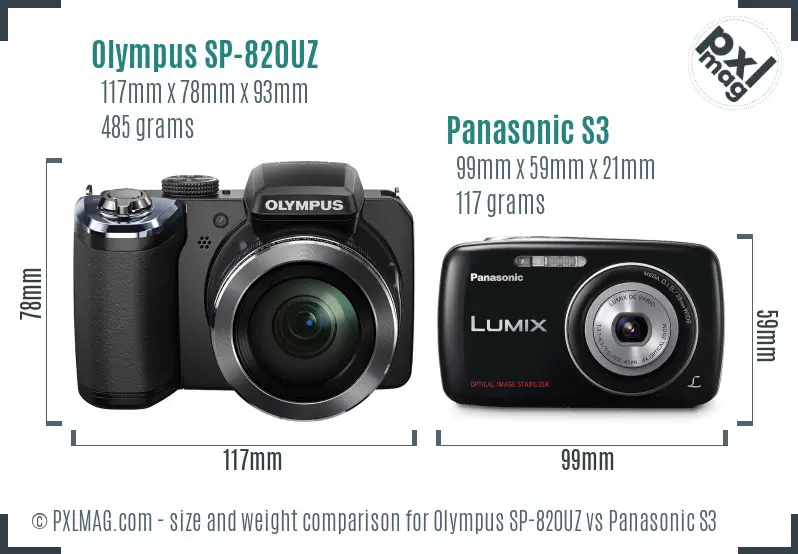 Olympus SP-820UZ vs Panasonic S3 size comparison