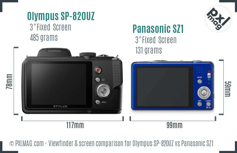 Olympus SP-820UZ vs Panasonic SZ1 Screen and Viewfinder comparison