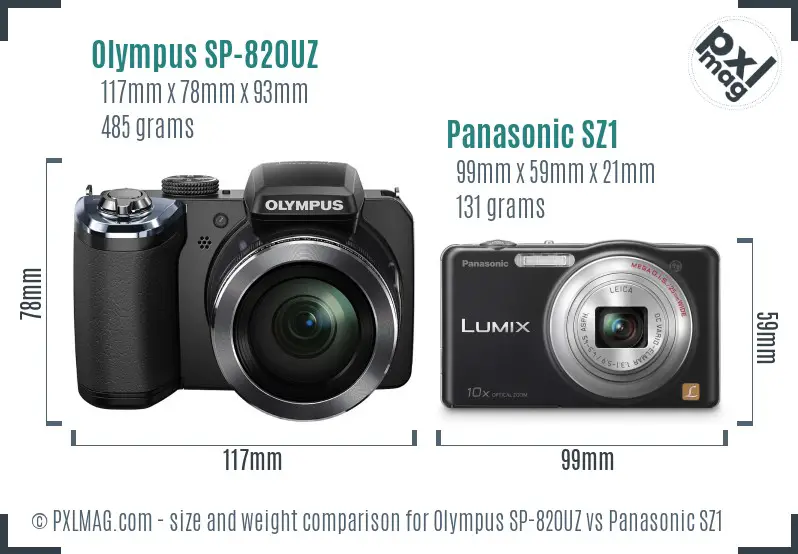 Olympus SP-820UZ vs Panasonic SZ1 size comparison