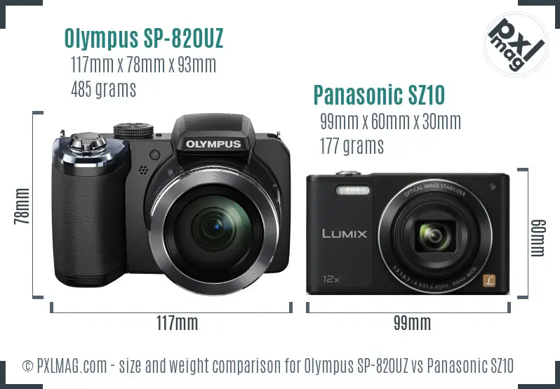 Olympus SP-820UZ vs Panasonic SZ10 size comparison