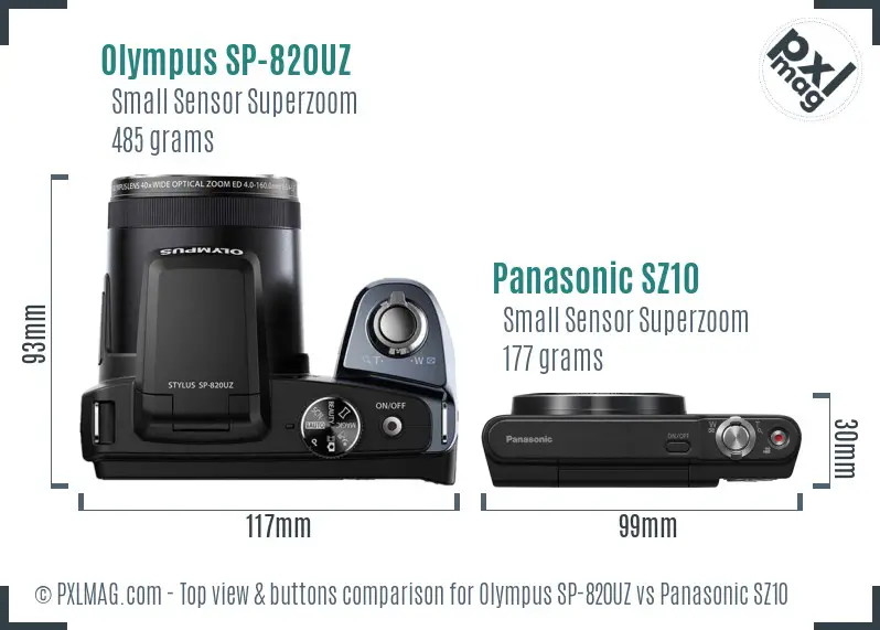 Olympus SP-820UZ vs Panasonic SZ10 top view buttons comparison