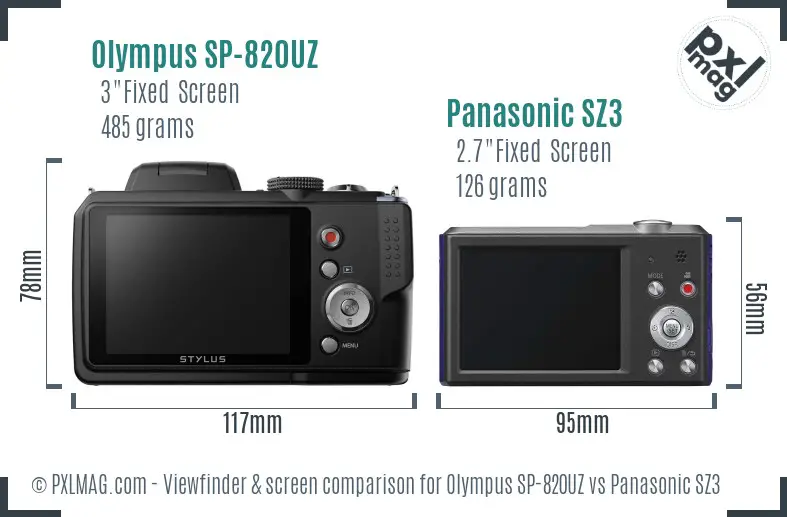 Olympus SP-820UZ vs Panasonic SZ3 Screen and Viewfinder comparison