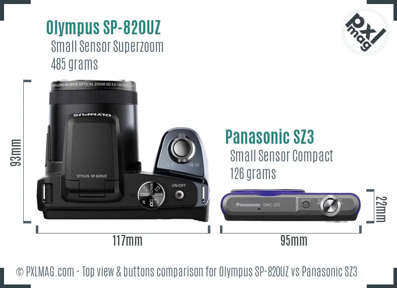 Olympus SP-820UZ vs Panasonic SZ3 top view buttons comparison