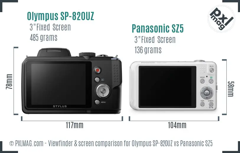 Olympus SP-820UZ vs Panasonic SZ5 Screen and Viewfinder comparison