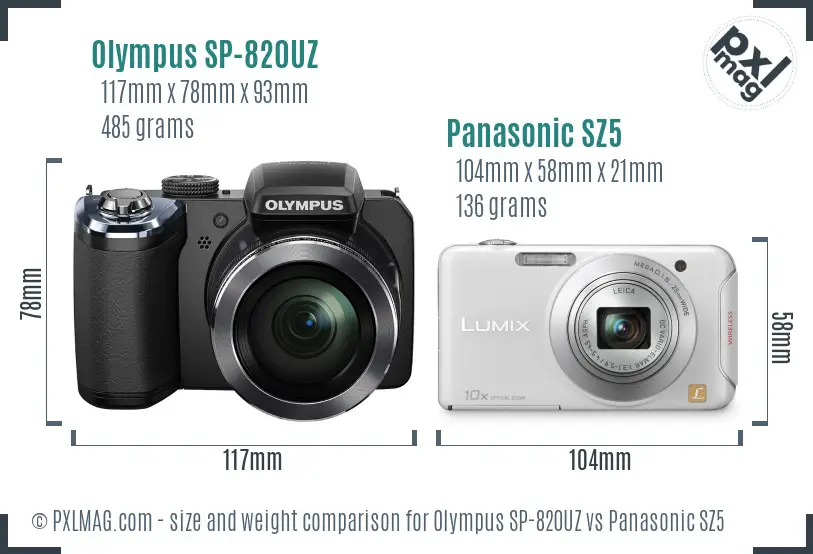 Olympus SP-820UZ vs Panasonic SZ5 size comparison