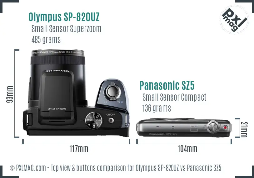 Olympus SP-820UZ vs Panasonic SZ5 top view buttons comparison