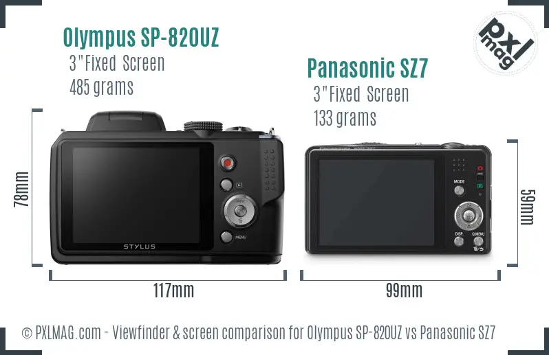 Olympus SP-820UZ vs Panasonic SZ7 Screen and Viewfinder comparison