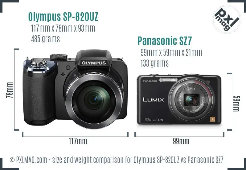 Olympus SP-820UZ vs Panasonic SZ7 size comparison