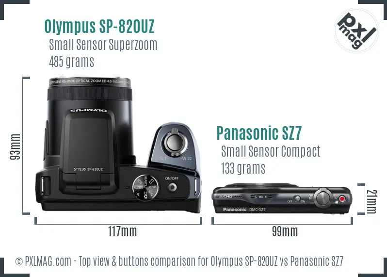 Olympus SP-820UZ vs Panasonic SZ7 top view buttons comparison