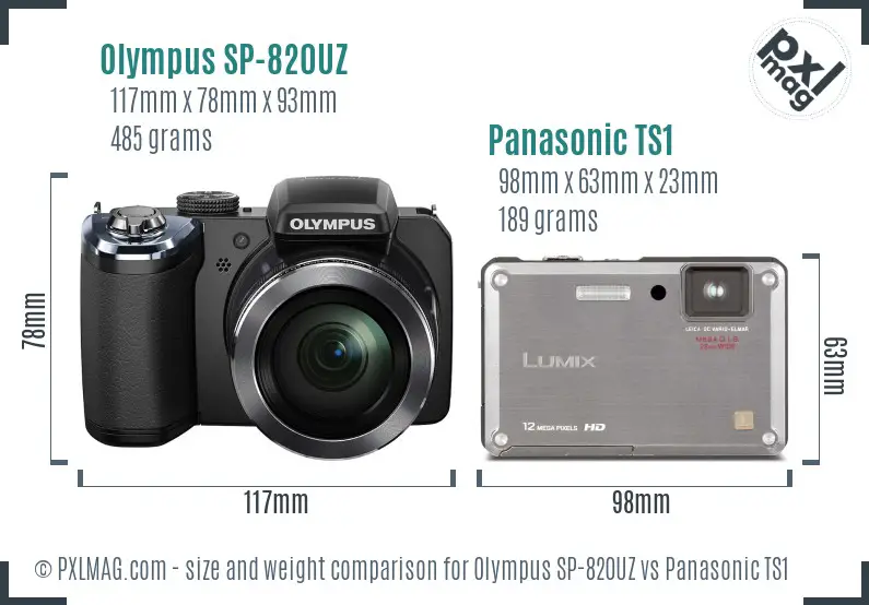 Olympus SP-820UZ vs Panasonic TS1 size comparison