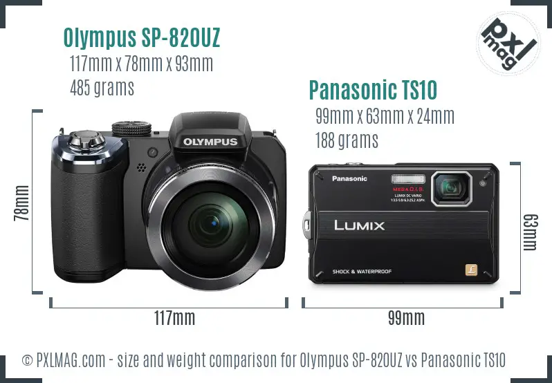 Olympus SP-820UZ vs Panasonic TS10 size comparison
