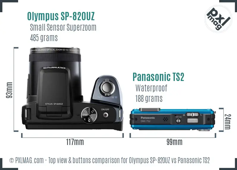 Olympus SP-820UZ vs Panasonic TS2 top view buttons comparison