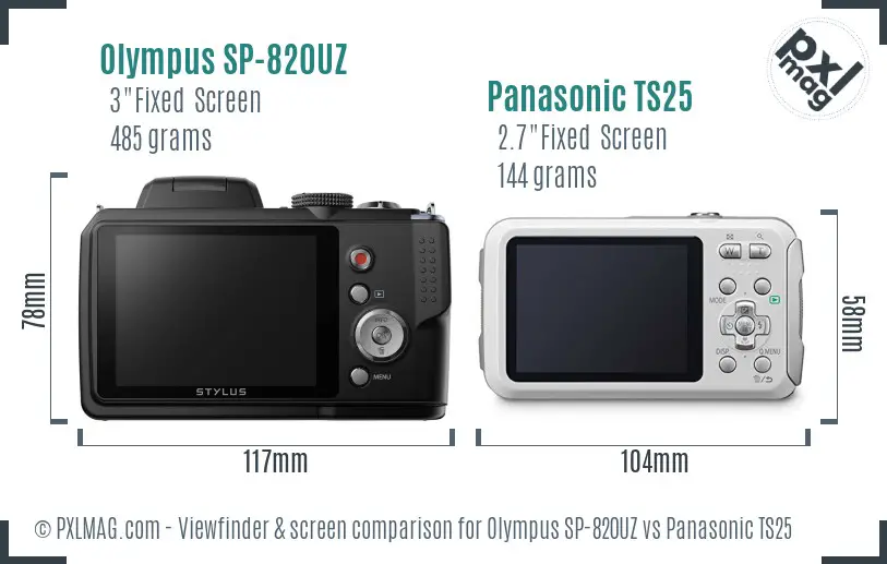 Olympus SP-820UZ vs Panasonic TS25 Screen and Viewfinder comparison