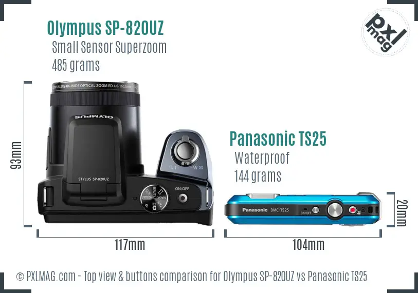 Olympus SP-820UZ vs Panasonic TS25 top view buttons comparison