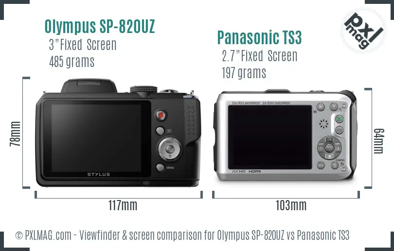 Olympus SP-820UZ vs Panasonic TS3 Screen and Viewfinder comparison