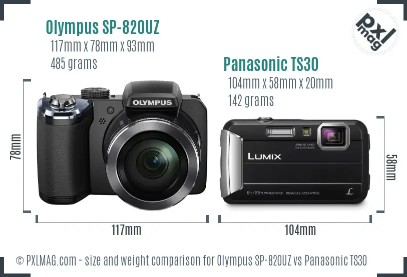 Olympus SP-820UZ vs Panasonic TS30 size comparison