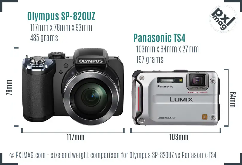 Olympus SP-820UZ vs Panasonic TS4 size comparison