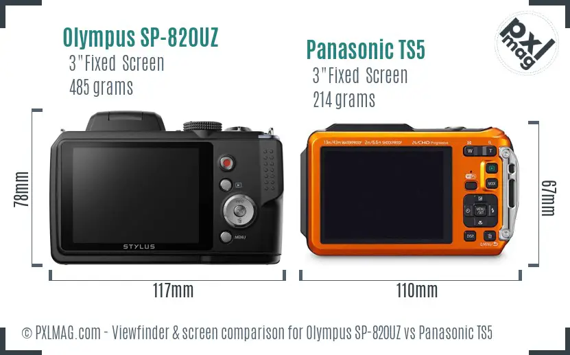 Olympus SP-820UZ vs Panasonic TS5 Screen and Viewfinder comparison