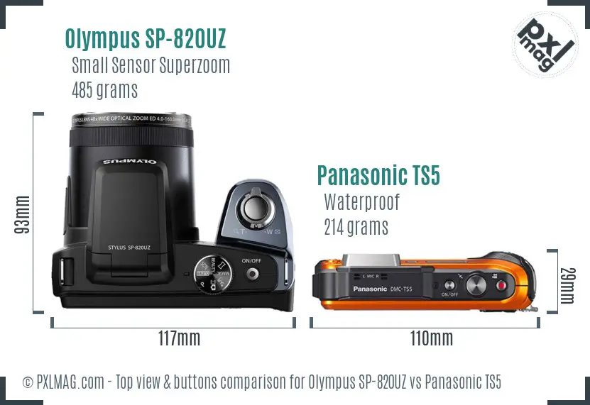 Olympus SP-820UZ vs Panasonic TS5 top view buttons comparison
