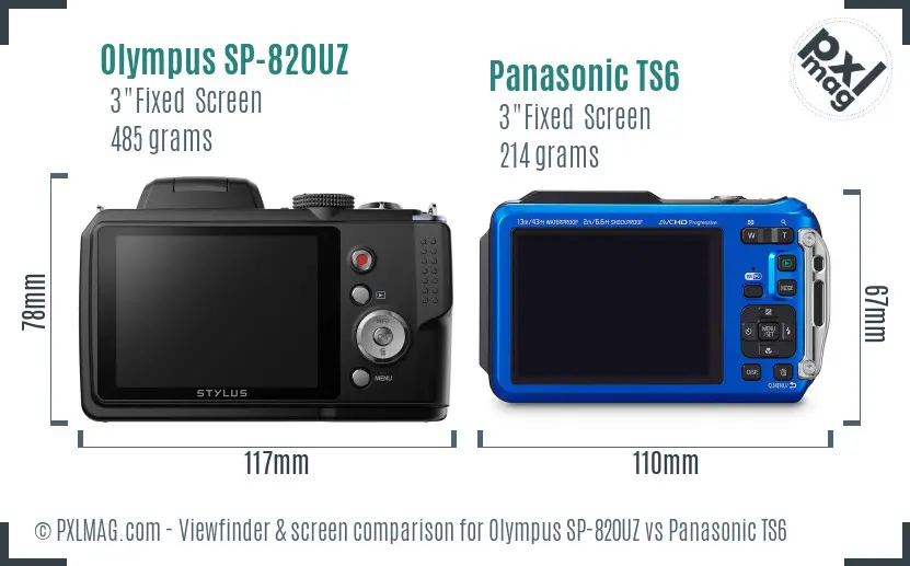 Olympus SP-820UZ vs Panasonic TS6 Screen and Viewfinder comparison