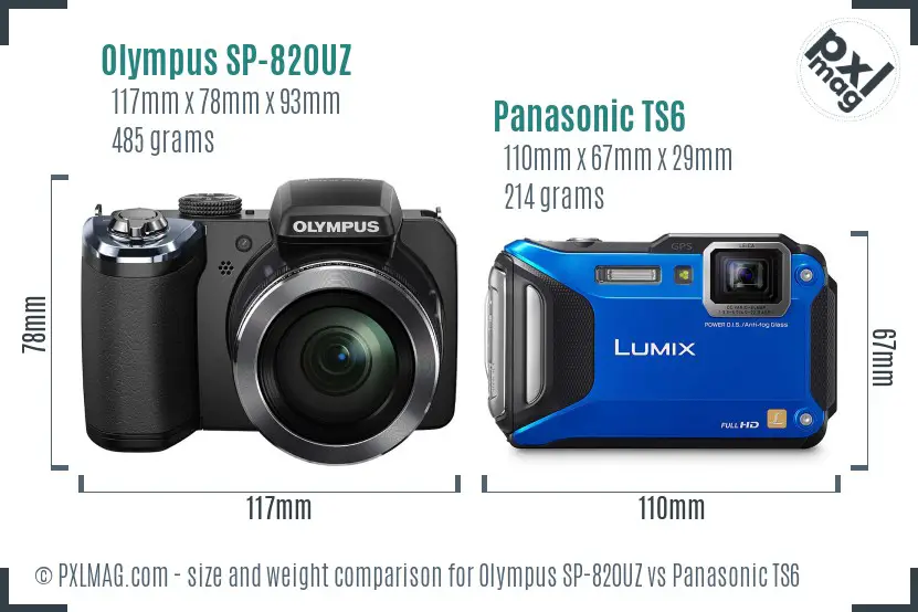 Olympus SP-820UZ vs Panasonic TS6 size comparison