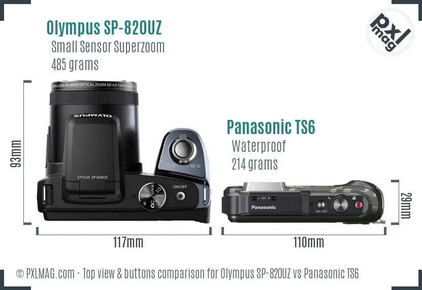 Olympus SP-820UZ vs Panasonic TS6 top view buttons comparison
