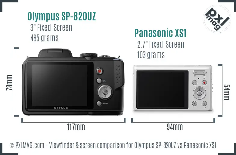 Olympus SP-820UZ vs Panasonic XS1 Screen and Viewfinder comparison