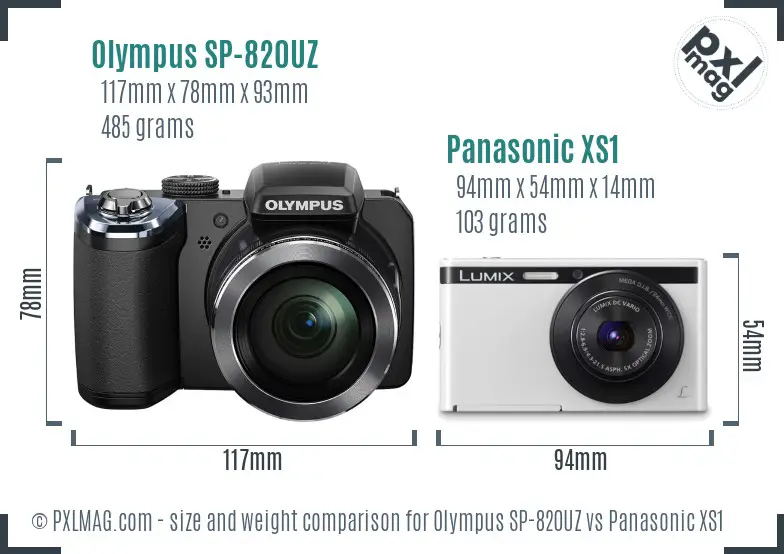 Olympus SP-820UZ vs Panasonic XS1 size comparison