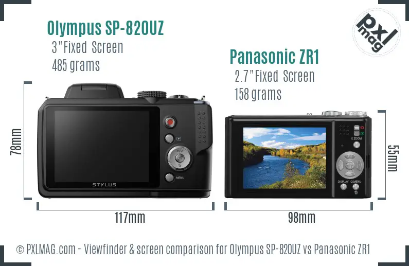 Olympus SP-820UZ vs Panasonic ZR1 Screen and Viewfinder comparison