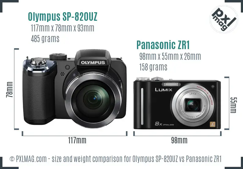 Olympus SP-820UZ vs Panasonic ZR1 size comparison