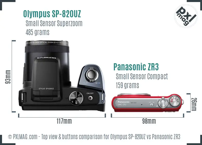 Olympus SP-820UZ vs Panasonic ZR3 top view buttons comparison