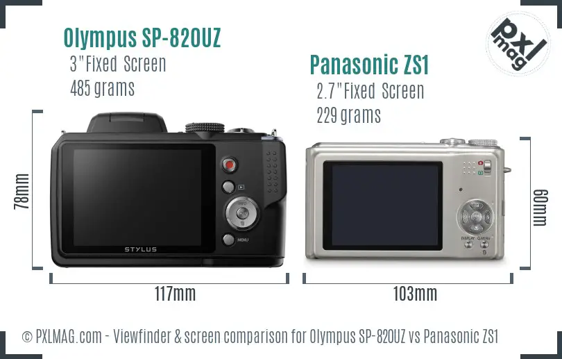 Olympus SP-820UZ vs Panasonic ZS1 Screen and Viewfinder comparison