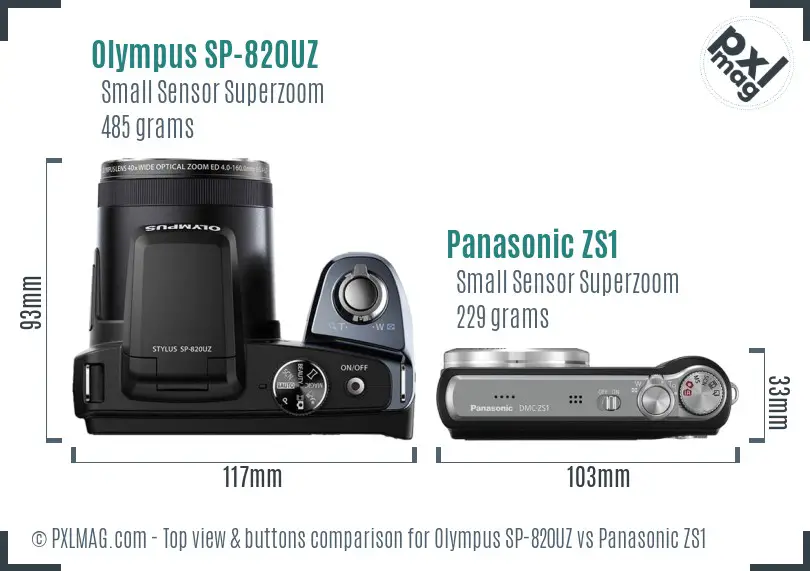 Olympus SP-820UZ vs Panasonic ZS1 top view buttons comparison