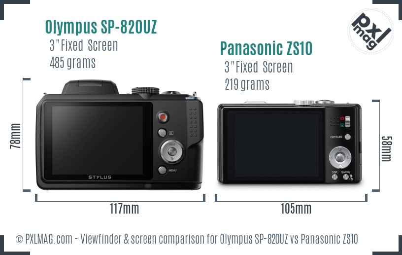 Olympus SP-820UZ vs Panasonic ZS10 Screen and Viewfinder comparison