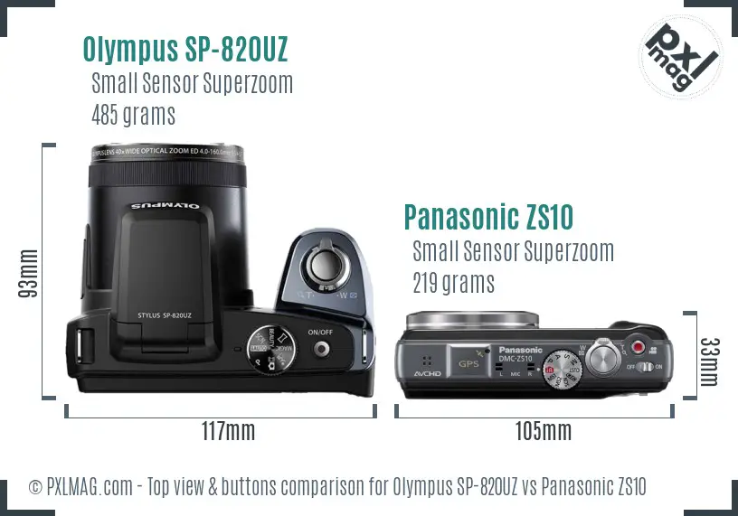 Olympus SP-820UZ vs Panasonic ZS10 top view buttons comparison