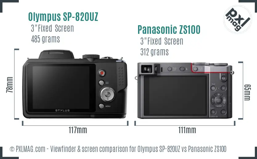 Olympus SP-820UZ vs Panasonic ZS100 Screen and Viewfinder comparison
