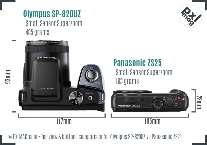 Olympus SP-820UZ vs Panasonic ZS25 top view buttons comparison