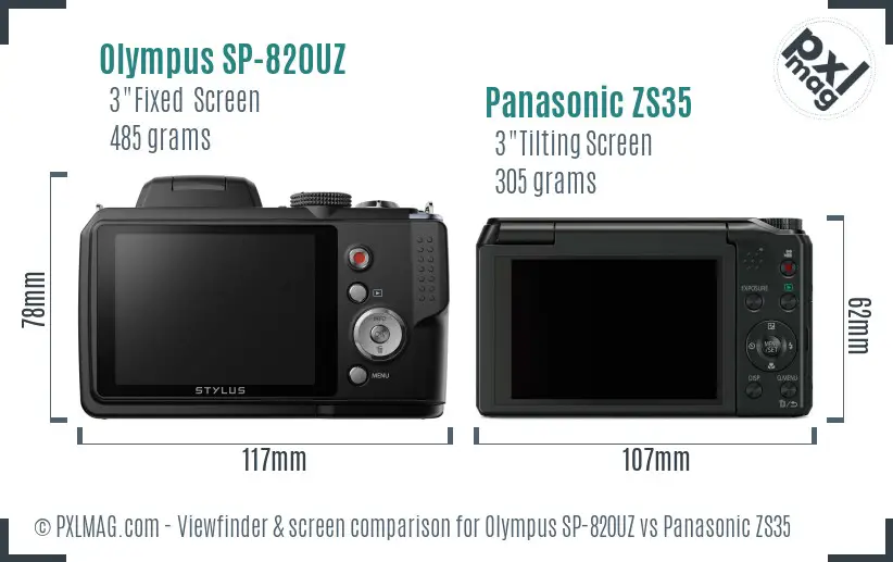 Olympus SP-820UZ vs Panasonic ZS35 Screen and Viewfinder comparison