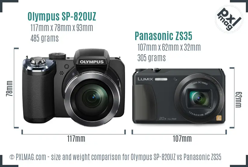 Olympus SP-820UZ vs Panasonic ZS35 size comparison