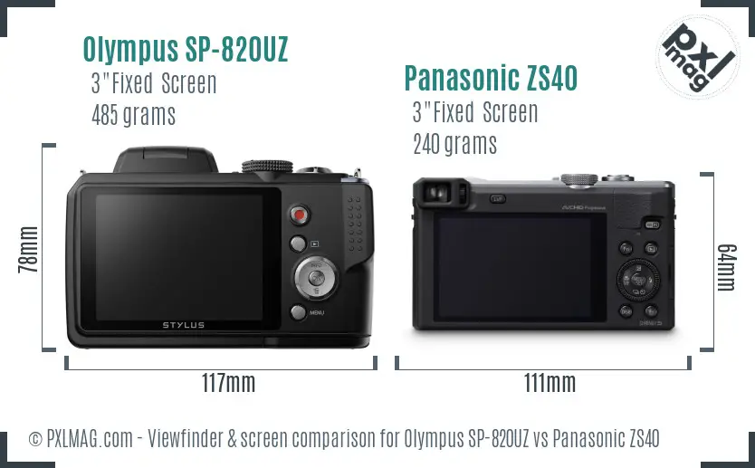 Olympus SP-820UZ vs Panasonic ZS40 Screen and Viewfinder comparison