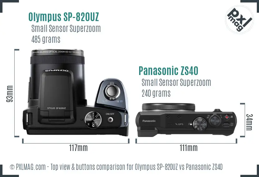 Olympus SP-820UZ vs Panasonic ZS40 top view buttons comparison