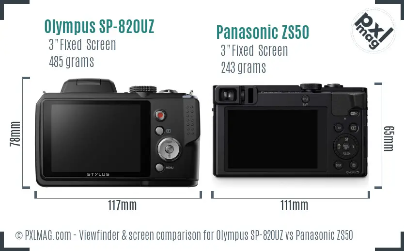 Olympus SP-820UZ vs Panasonic ZS50 Screen and Viewfinder comparison