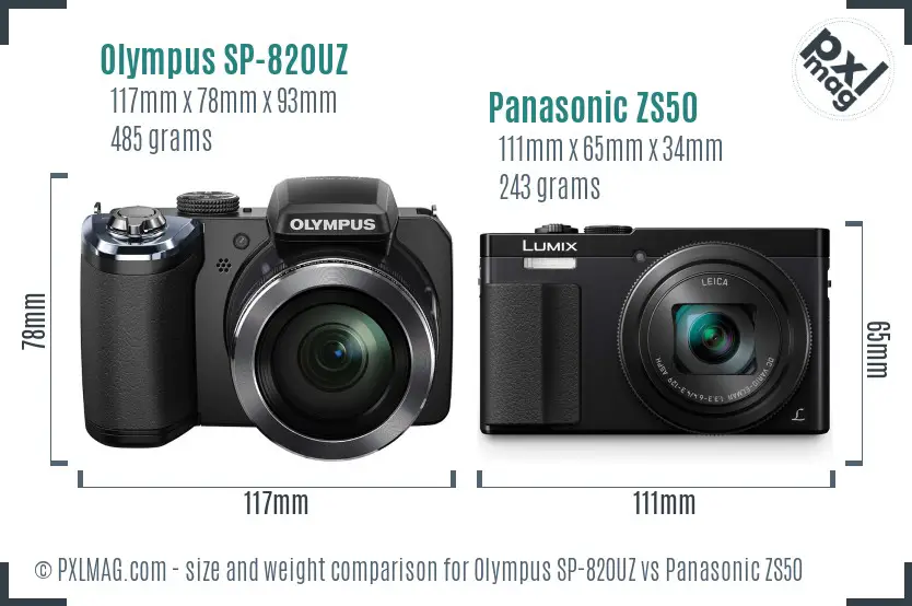 Olympus SP-820UZ vs Panasonic ZS50 size comparison