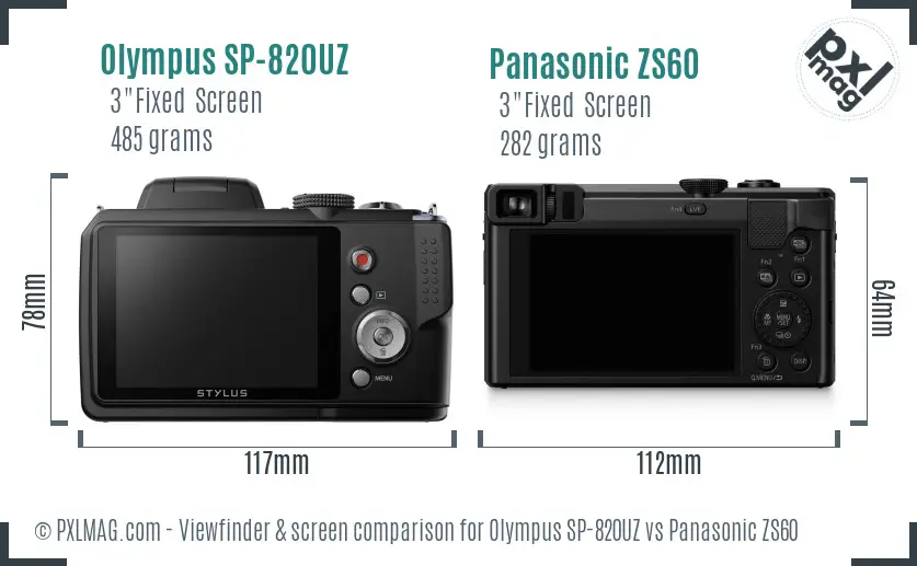 Olympus SP-820UZ vs Panasonic ZS60 Screen and Viewfinder comparison
