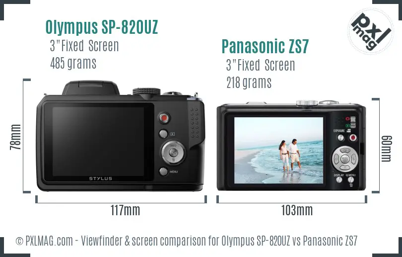 Olympus SP-820UZ vs Panasonic ZS7 Screen and Viewfinder comparison