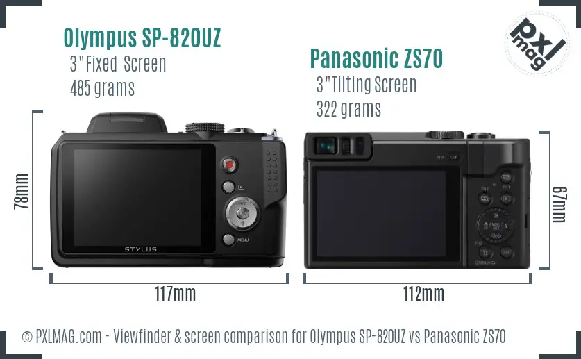 Olympus SP-820UZ vs Panasonic ZS70 Screen and Viewfinder comparison
