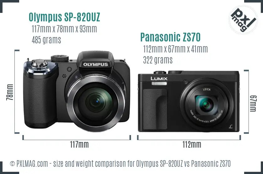 Olympus SP-820UZ vs Panasonic ZS70 size comparison