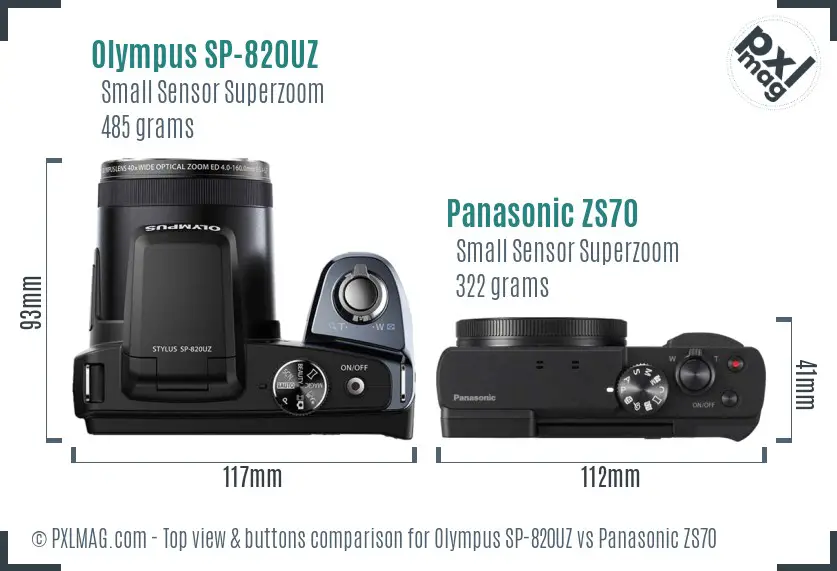 Olympus SP-820UZ vs Panasonic ZS70 top view buttons comparison