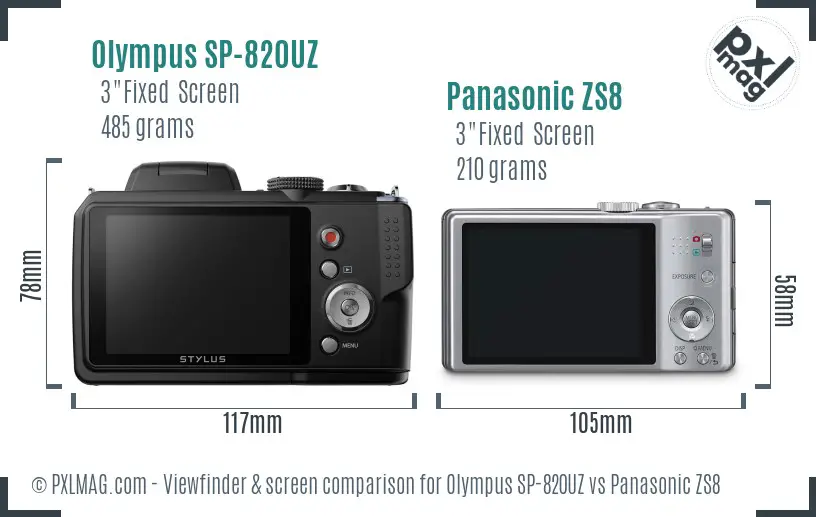 Olympus SP-820UZ vs Panasonic ZS8 Screen and Viewfinder comparison