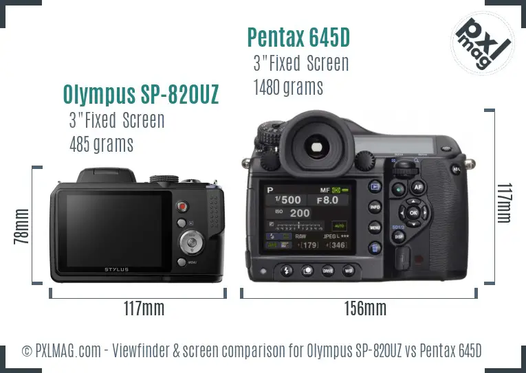 Olympus SP-820UZ vs Pentax 645D Screen and Viewfinder comparison